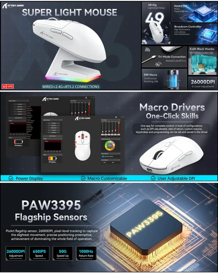 ⁦ATTACK SHARK X6 Wireless Gaming Mouse - White⁩ - الصورة ⁦10⁩