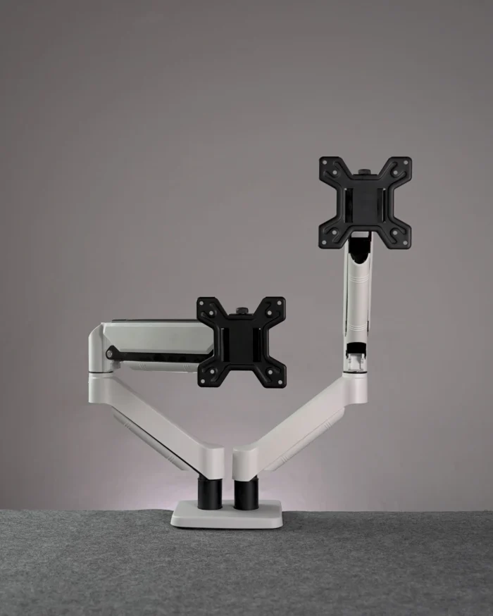 1 White Dual Hydraulic Monitor Stand - Image 1