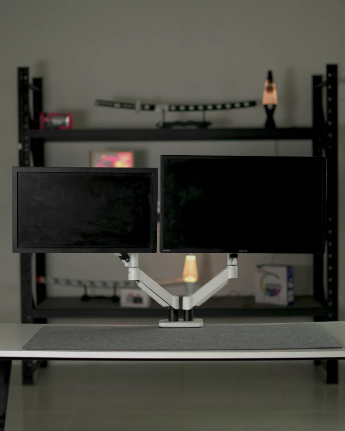 White Dual Hydraulic Monitor Stand - Image 4