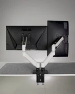 White Dual Hydraulic Monitor Stand - Image 3