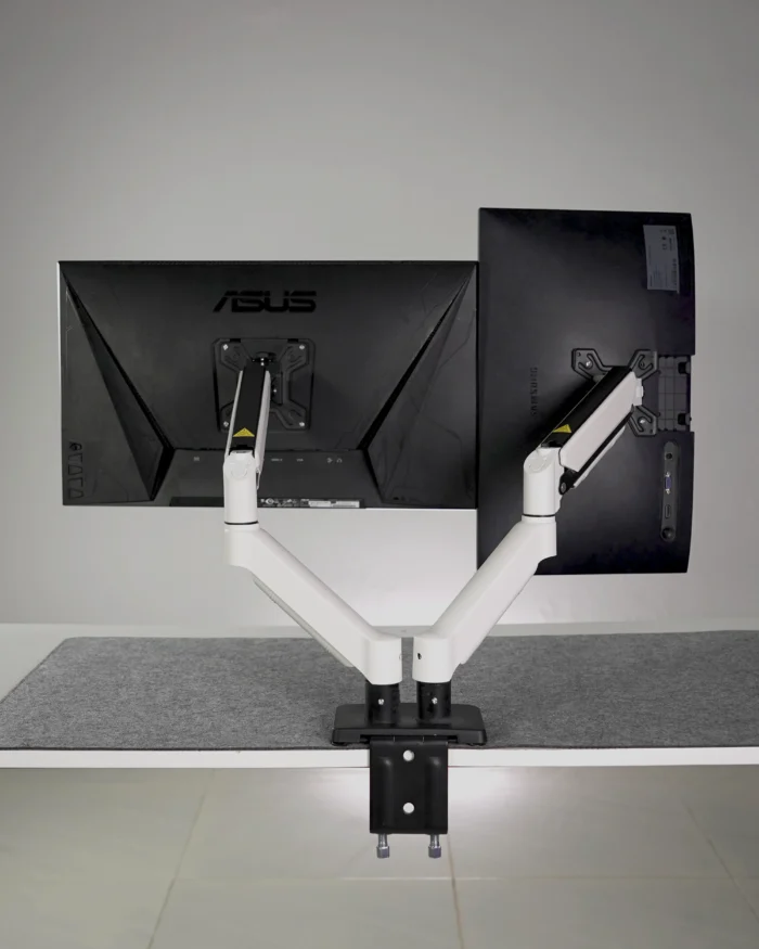 White Dual Hydraulic Monitor Stand - Image 3