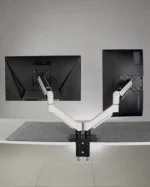 White Dual Hydraulic Monitor Stand - Image 2