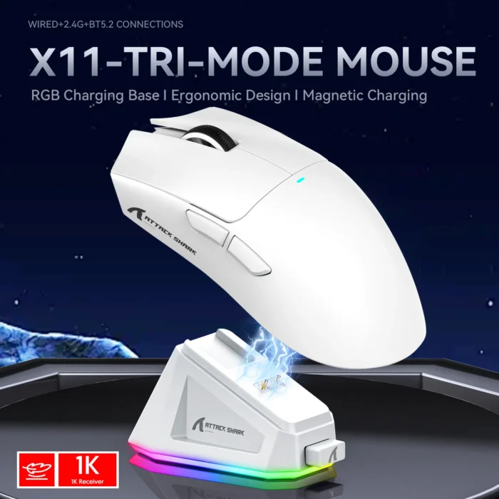 ⁦ATTACK SHARK X11 Wireless Gaming Mouse - White⁩ - الصورة ⁦5⁩