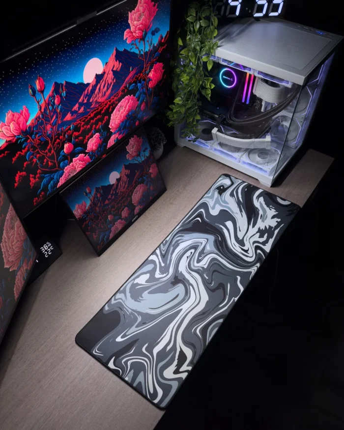 cwvqnn1gvkl6obdlbf4m Black Waves Mousepad (30x80) - Image 1